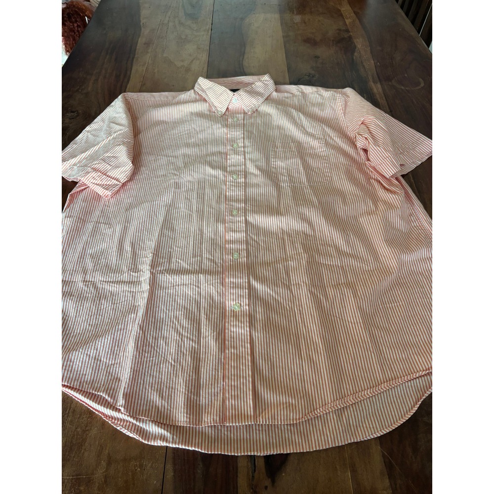 LANDS' END button down shirt mens XL orange white pinstripe short sleeve cotton - Picture 9 of 14